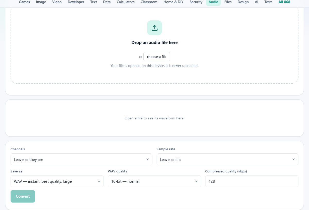 Screenshot: Converting audio from one format to another