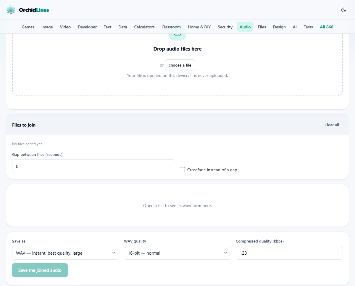 Screenshot: Joining audio files into one