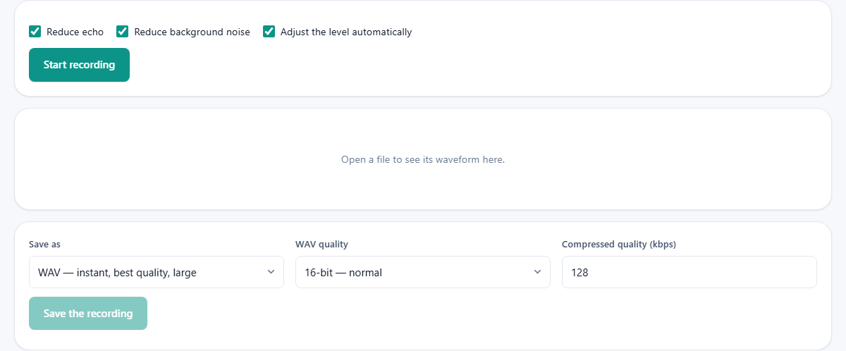 Screenshot: Recording your voice in the browser