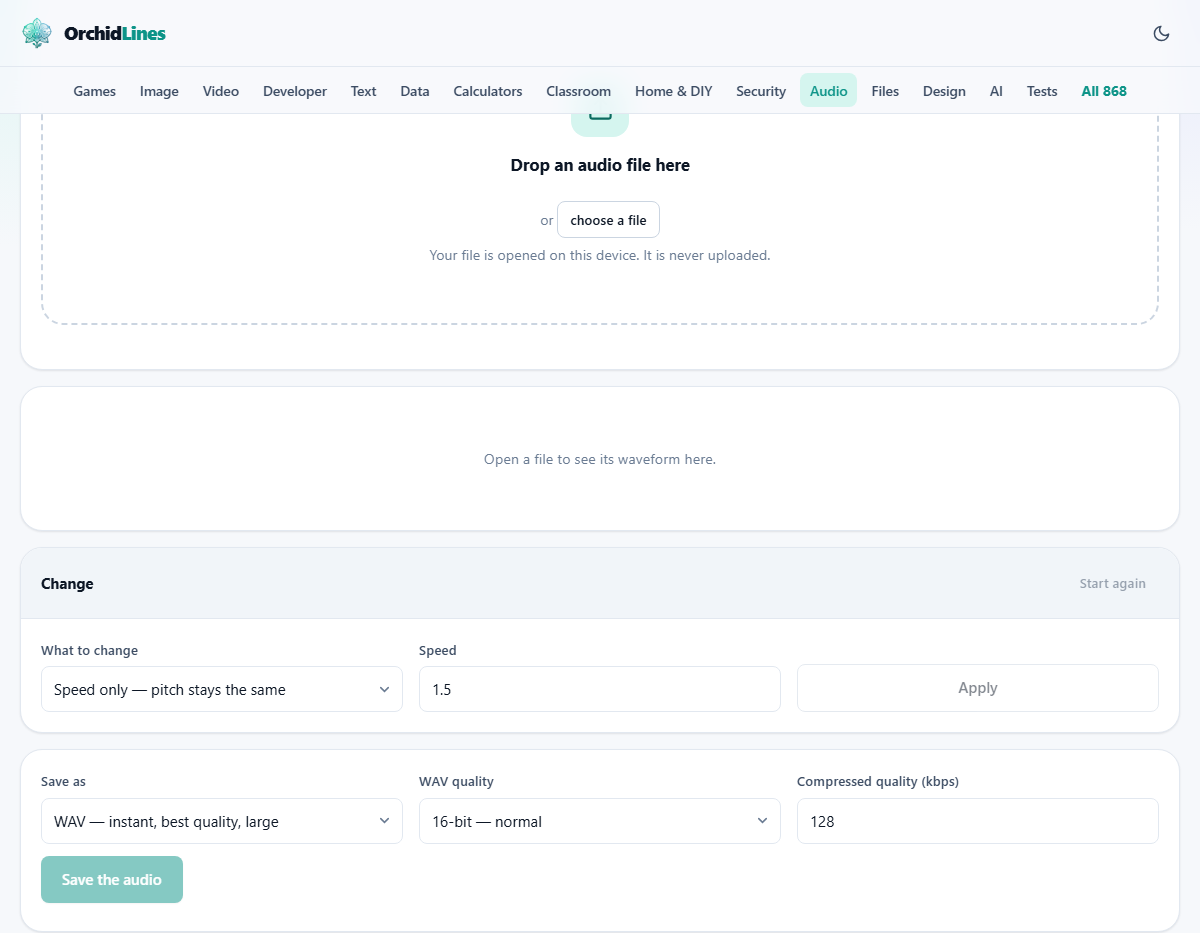 Screenshot: Changing how fast or how high audio plays