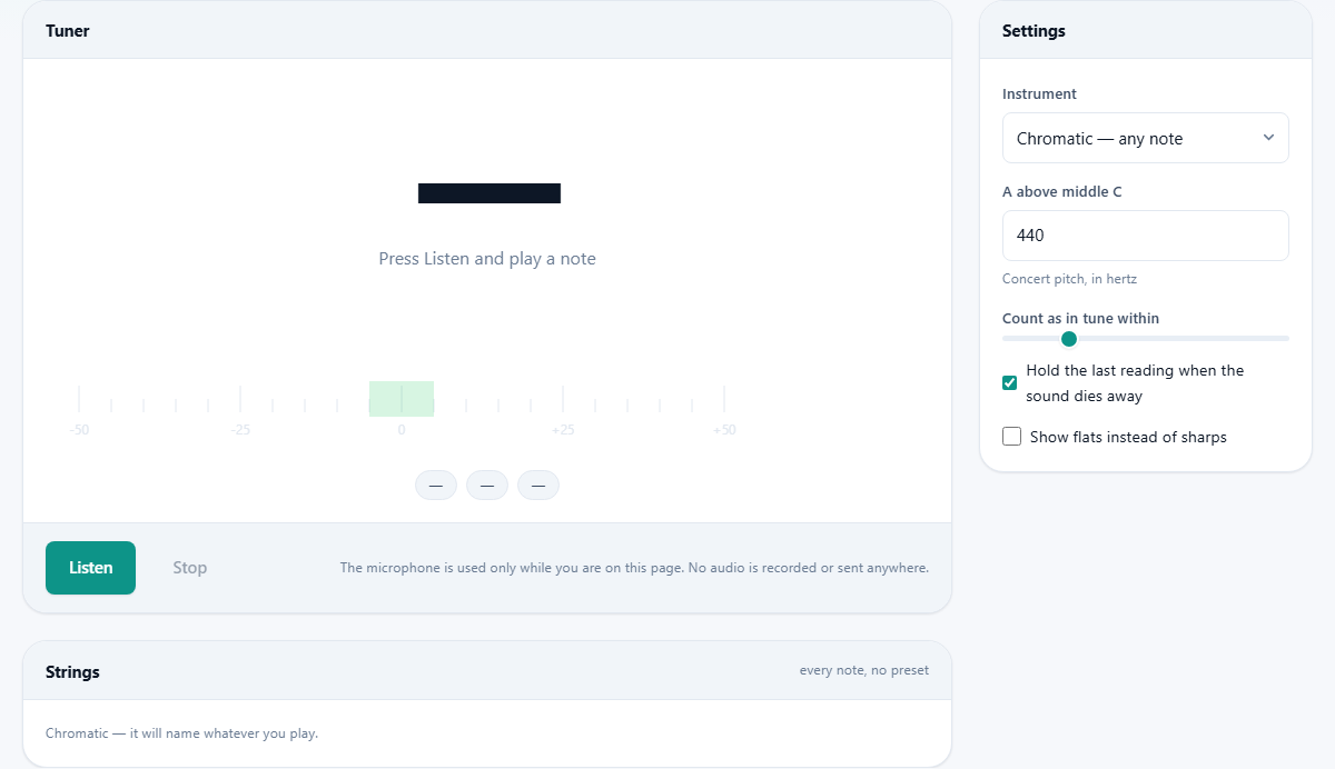 Screenshot: Tuning by ear, with the ear supplied