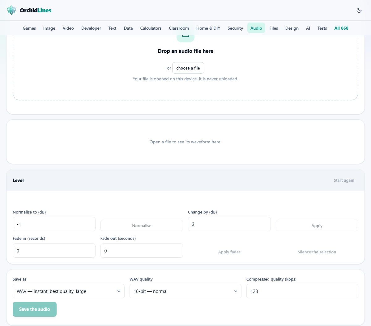 Screenshot: Making audio louder, quieter or more even
