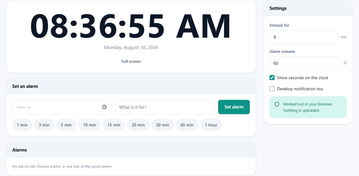 Screenshot: An alarm that keeps time properly