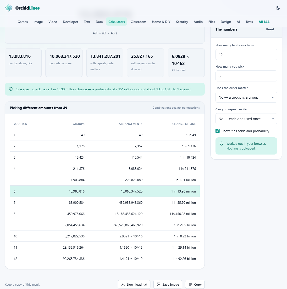 Screenshot: Counting the ways something can happen