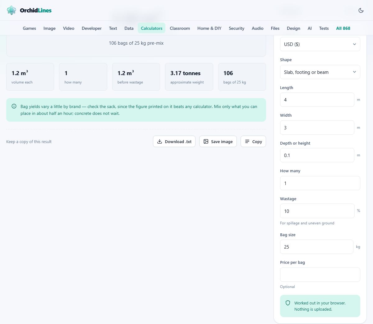 Screenshot: Volume, bags and the truck threshold
