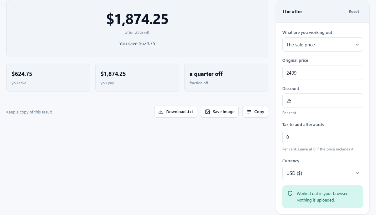 Screenshot: Getting the real price out of a sale