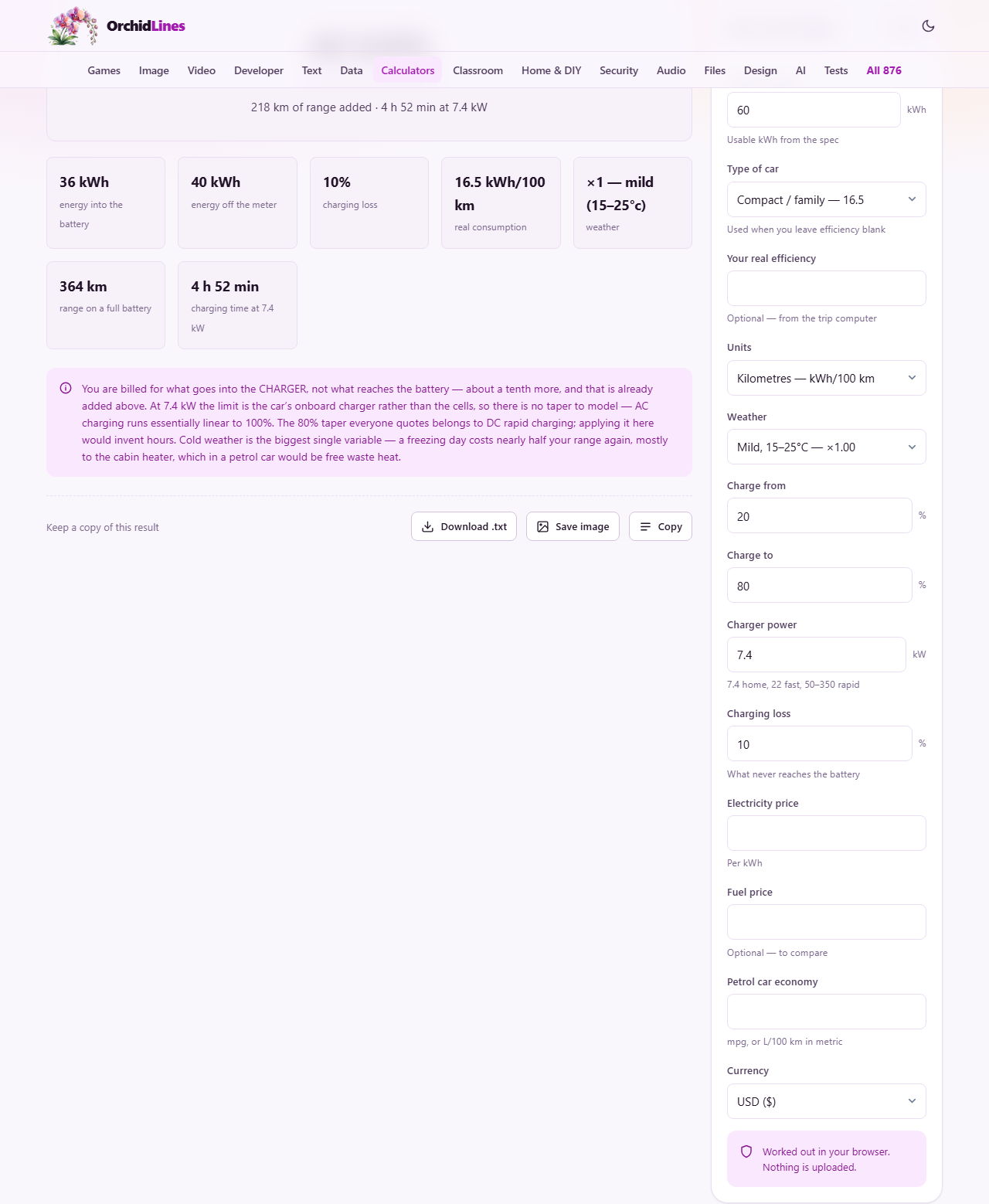 Screenshot: Charging losses, the taper, and which one applies to you
