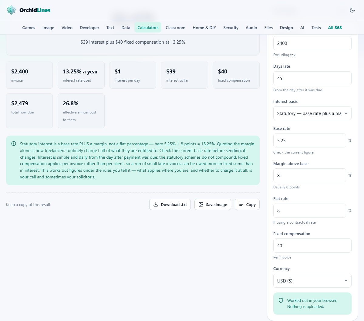 Screenshot: Base plus margin, daily, simple