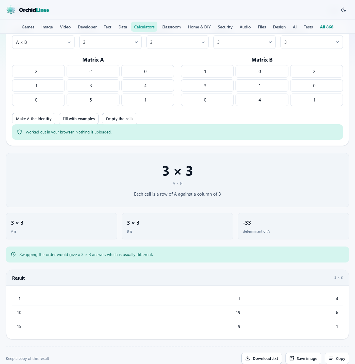 Screenshot: Working with grids of numbers