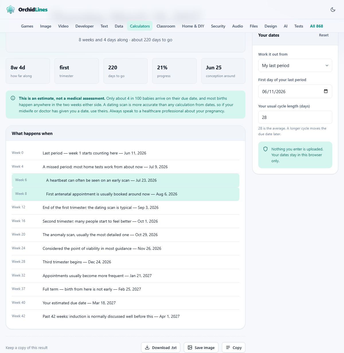 Screenshot: How a due date is worked out