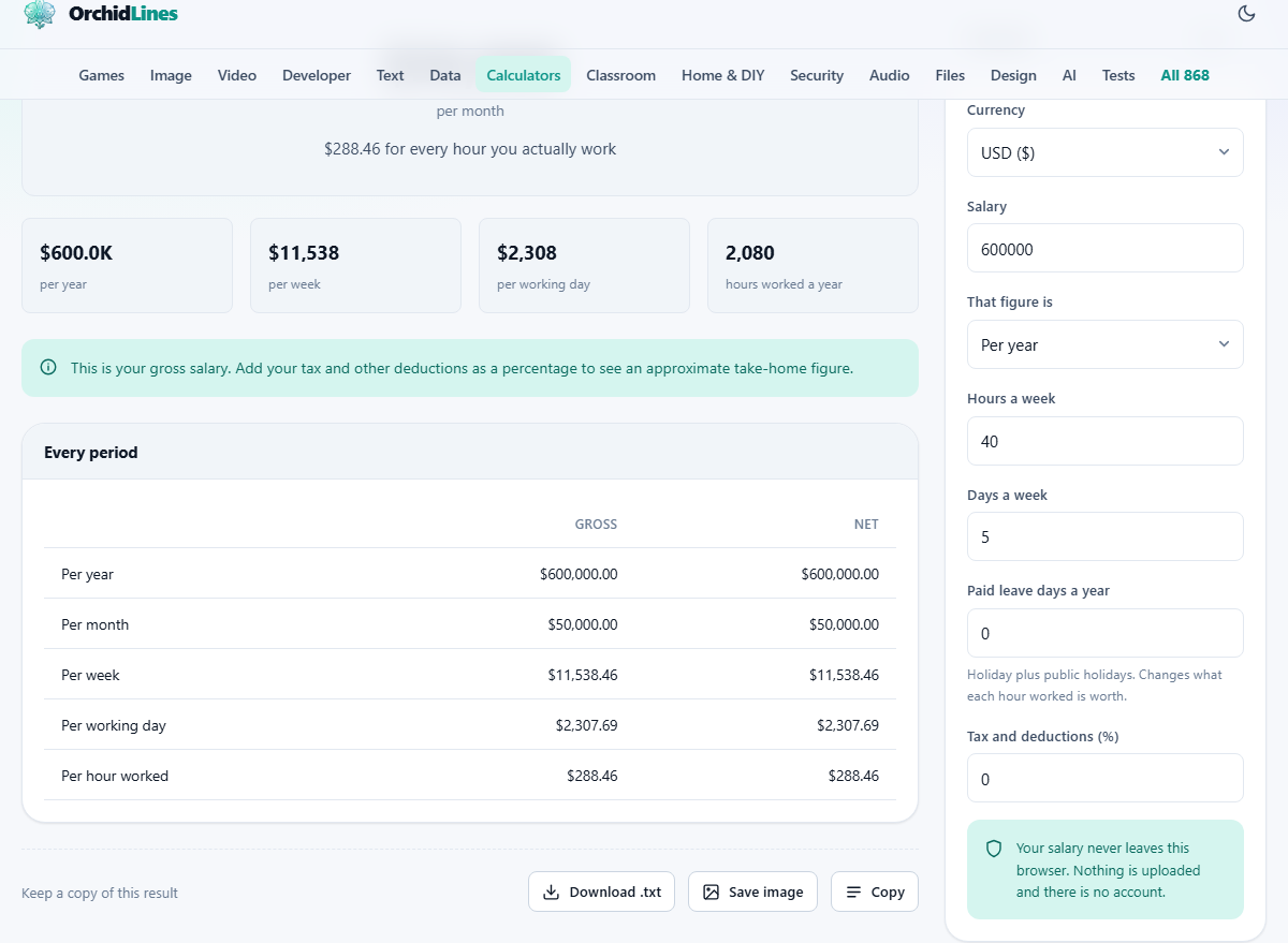 Screenshot: Converting a salary between periods