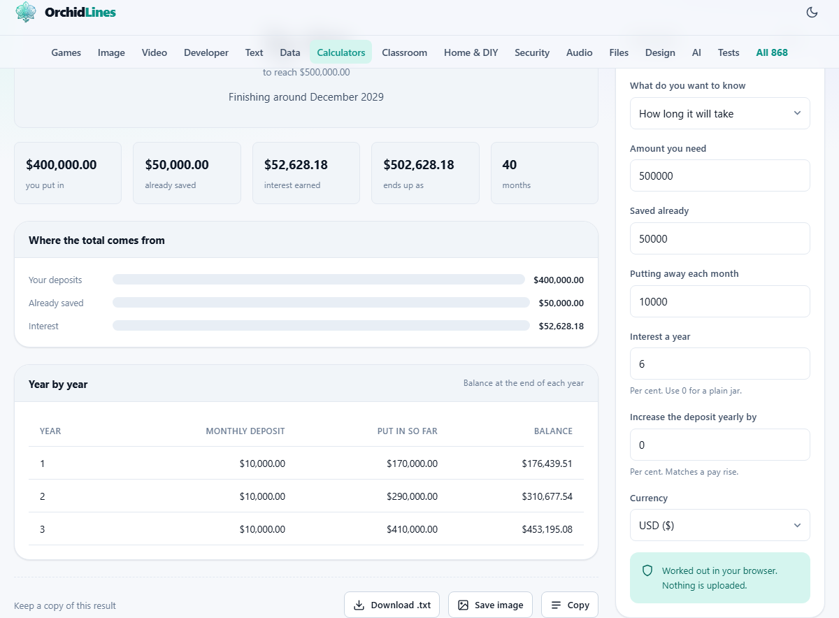Screenshot: Working out a savings plan that holds up