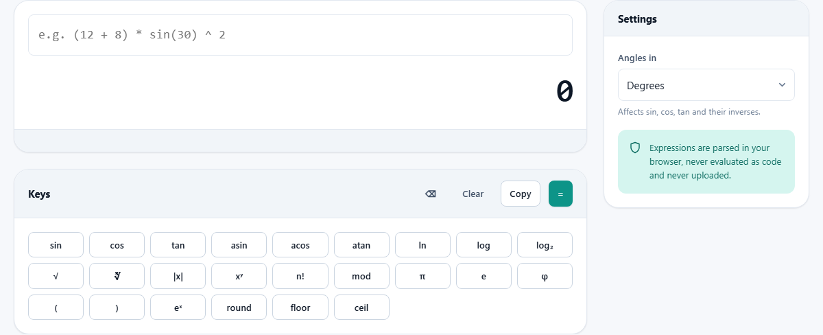 Screenshot: Typing expressions instead of pressing keys