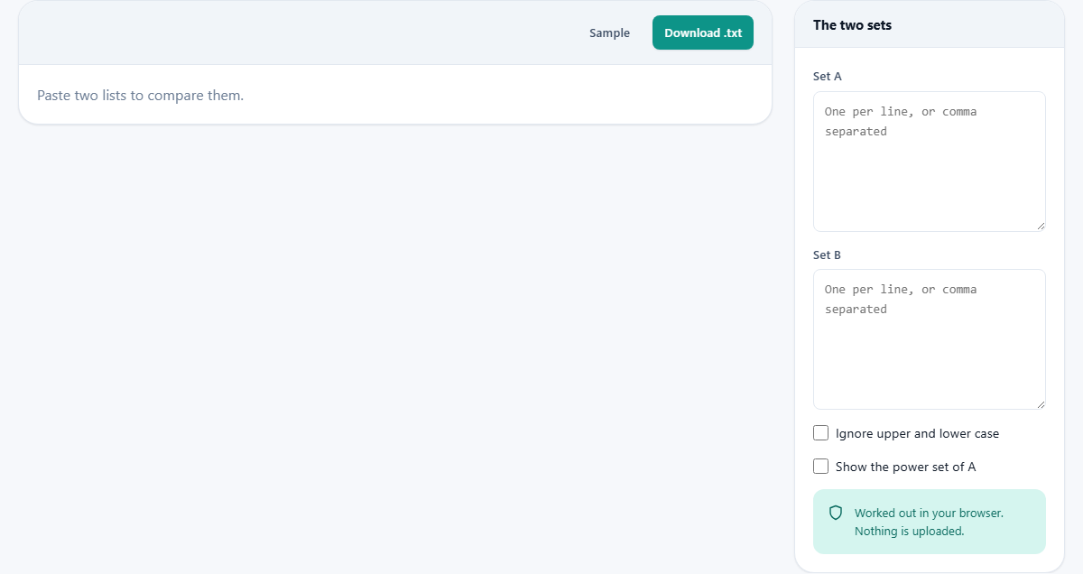 Screenshot: Two lists, every relationship