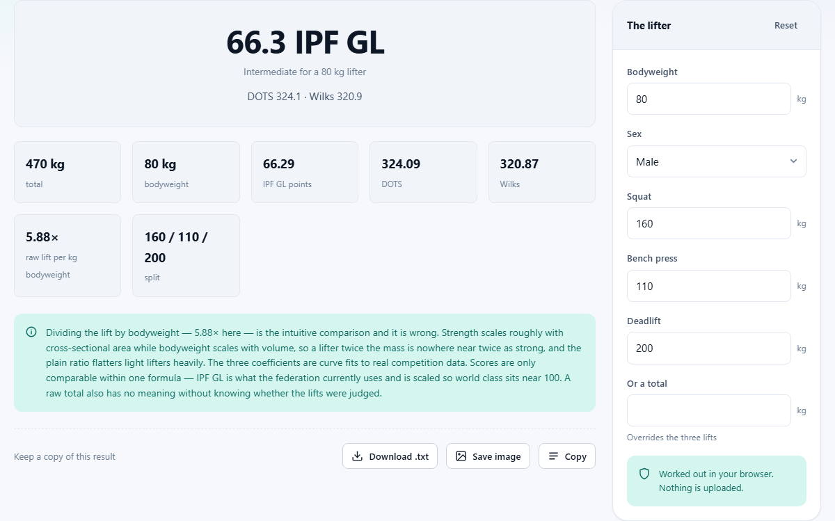 Screenshot: Why lift-per-kilo is the wrong sum