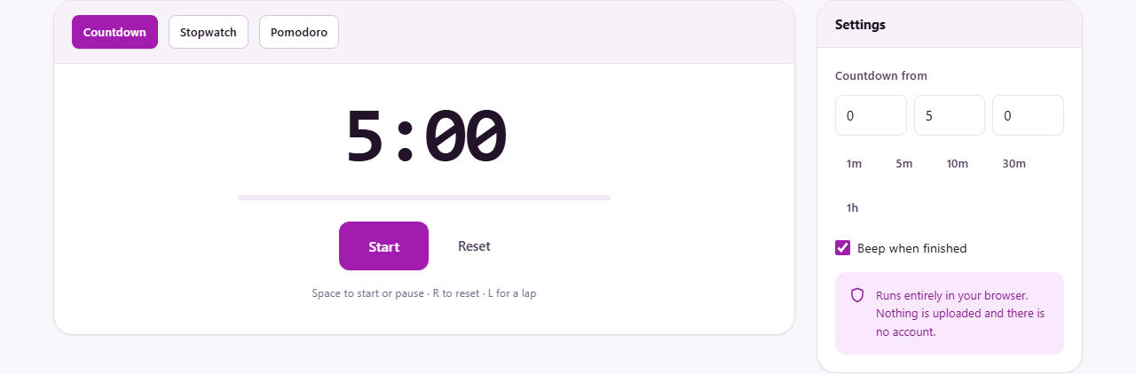 Screenshot: Three timers in one page
