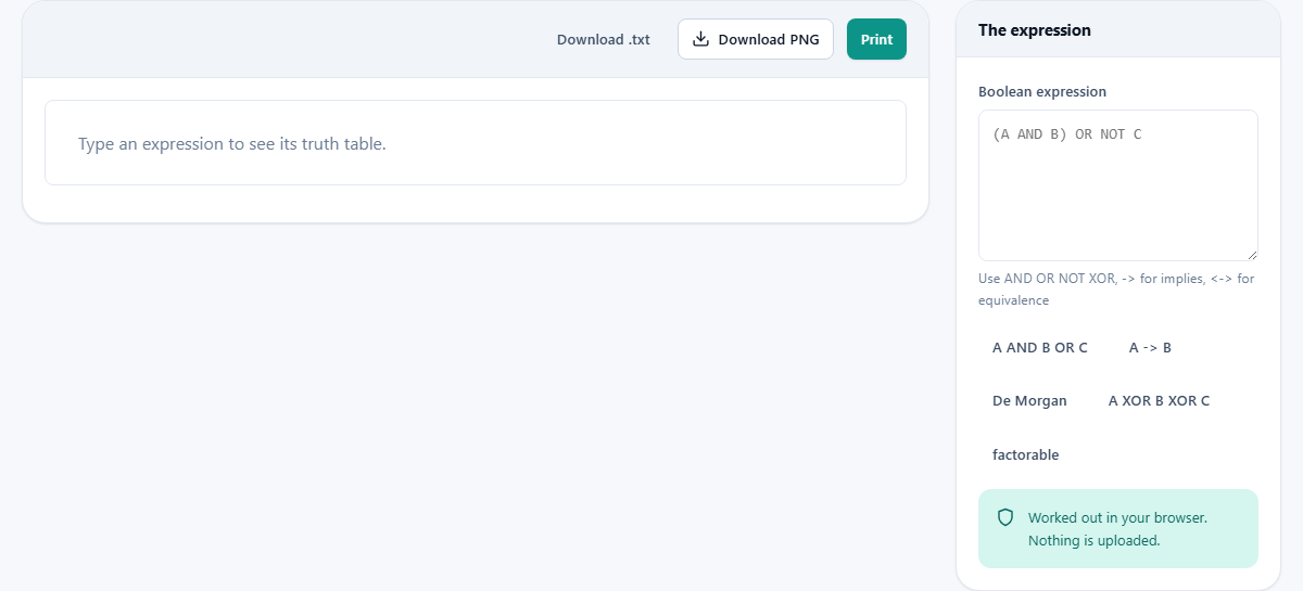 Screenshot: The table and the simplest form