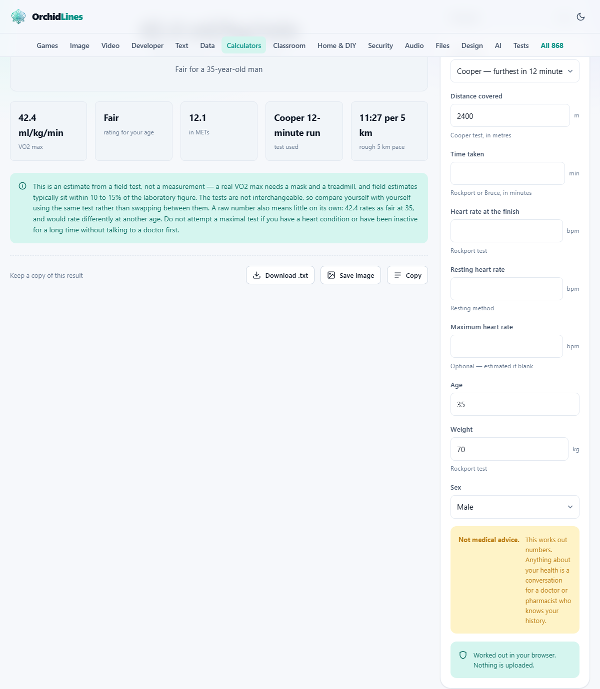Screenshot: Four tests, one number