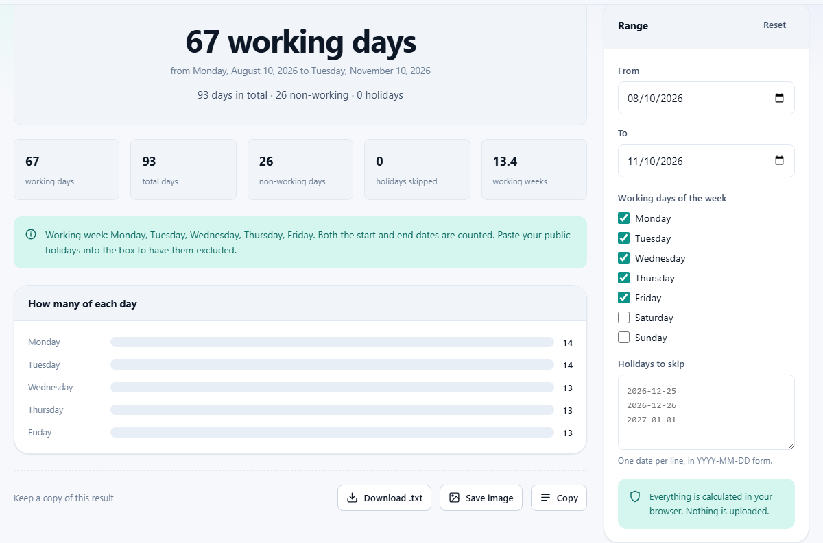 Screenshot: Counting business days