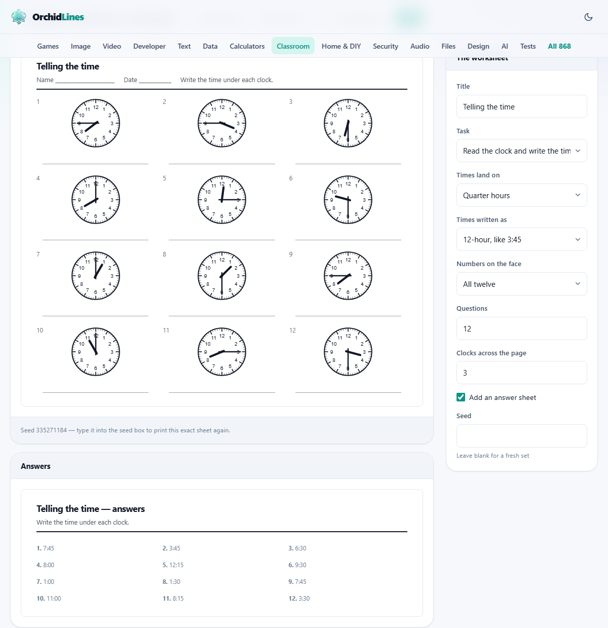 Screenshot: The hour hand moves all hour, not on the hour