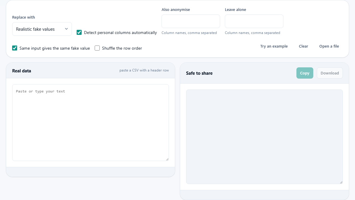 Screenshot: Making real data safe to share