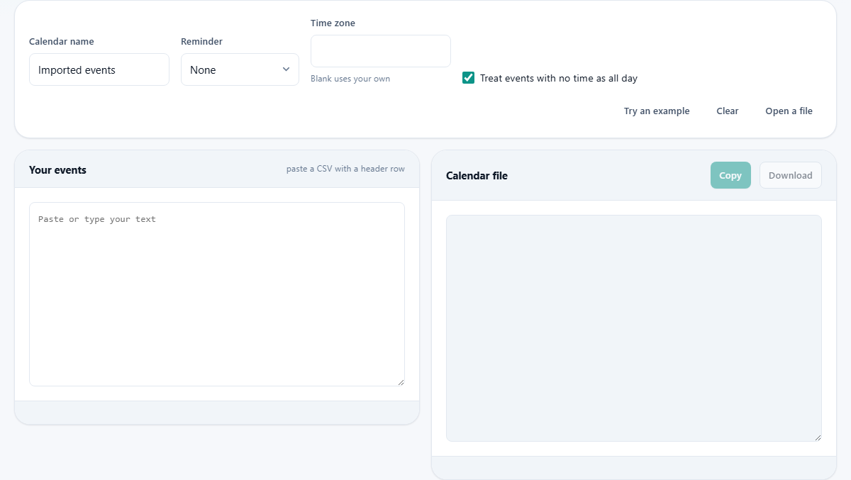 Screenshot: Turning a list of events into a calendar
