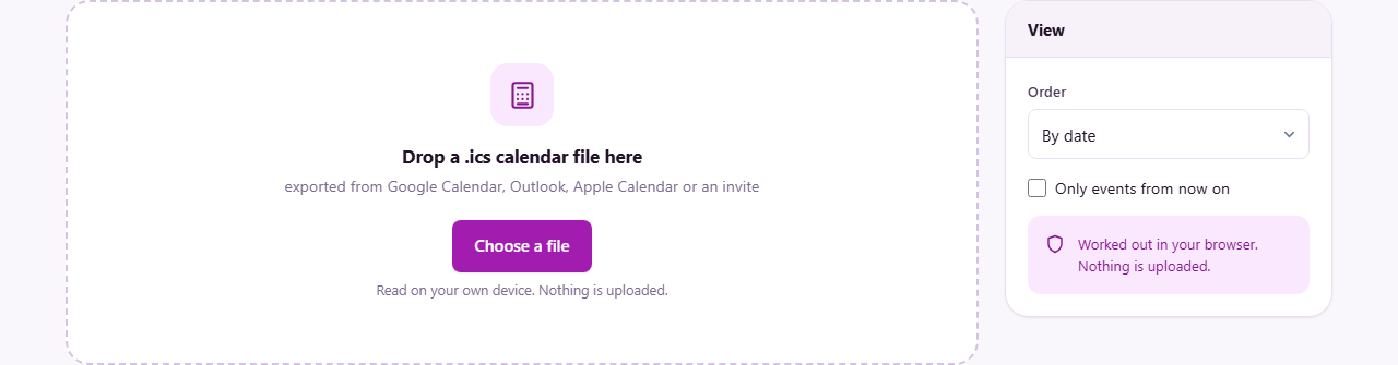 Screenshot: Looking inside a calendar file
