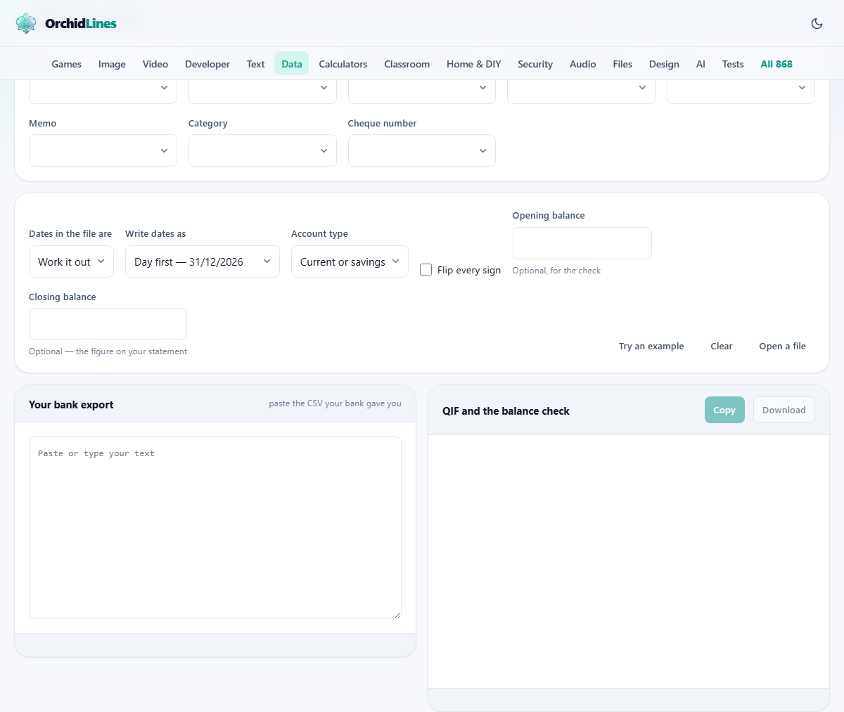 Screenshot: A statement your accounts program will accept