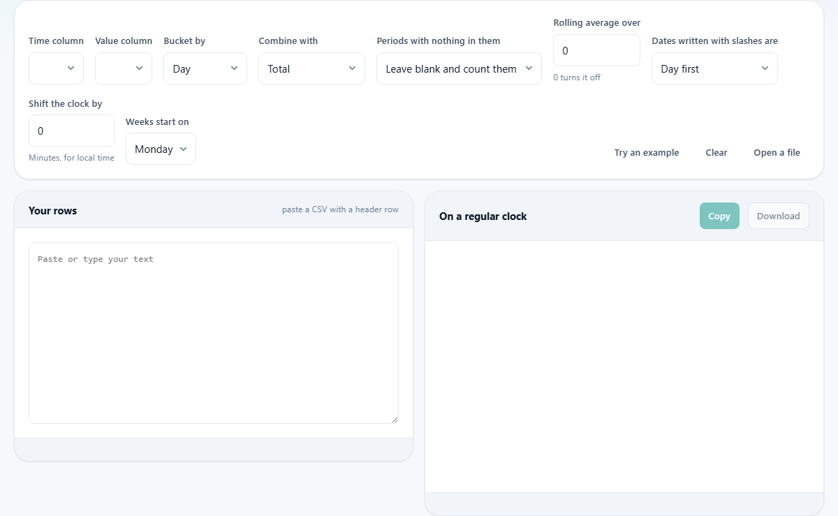 Screenshot: Putting readings on an even clock