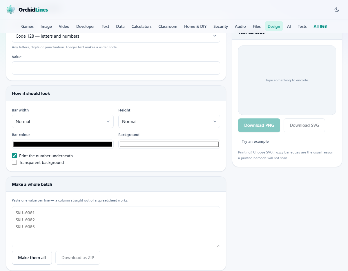 Screenshot: How to use the barcode generator
