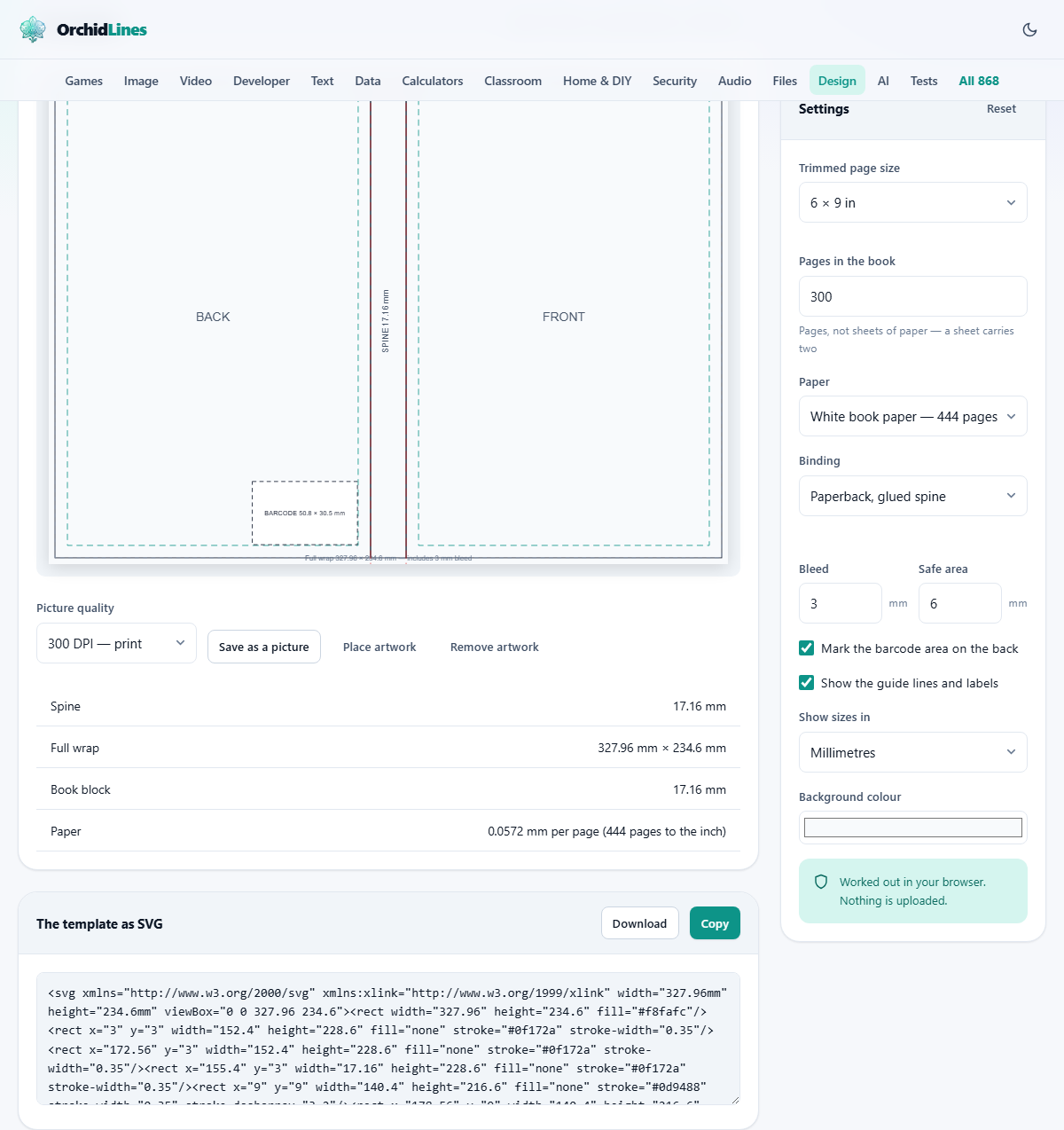 Screenshot: Where the spine width comes from