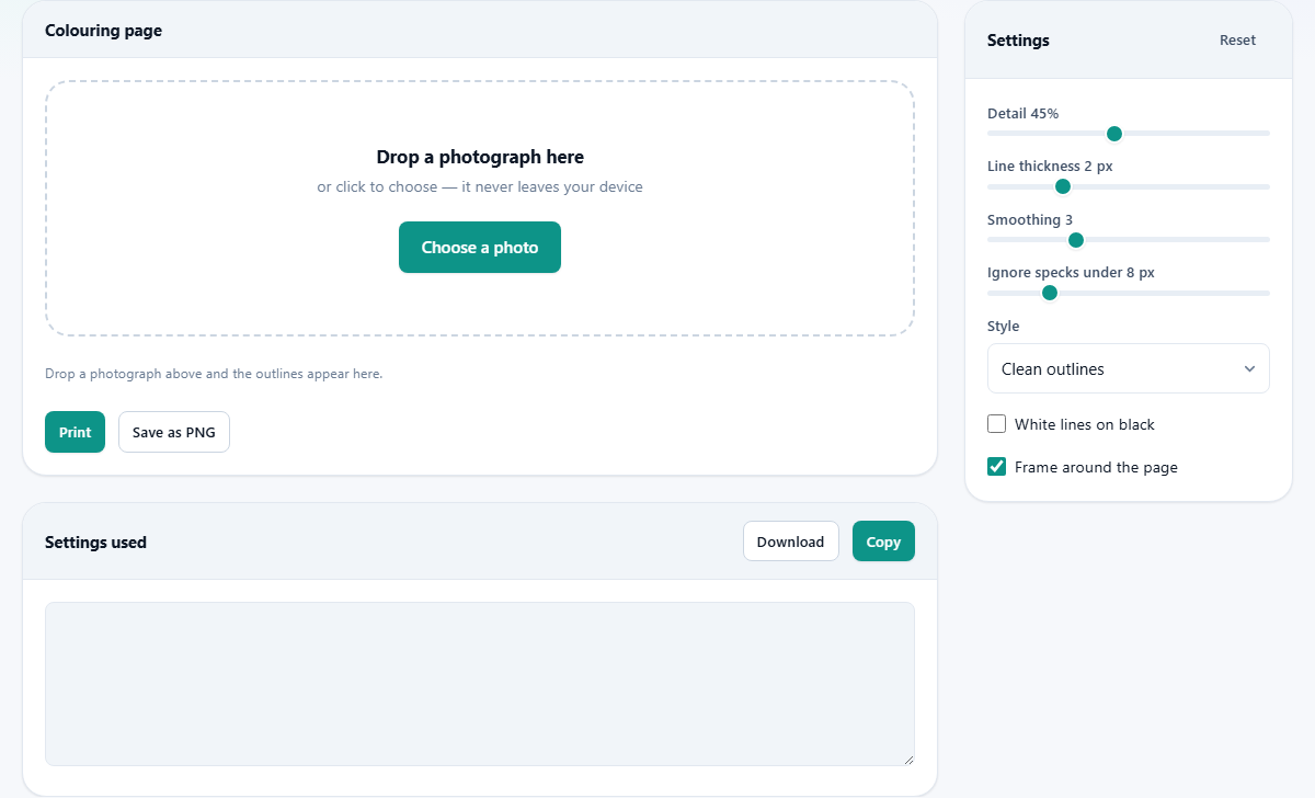 Screenshot: Turning a photograph into something to colour in