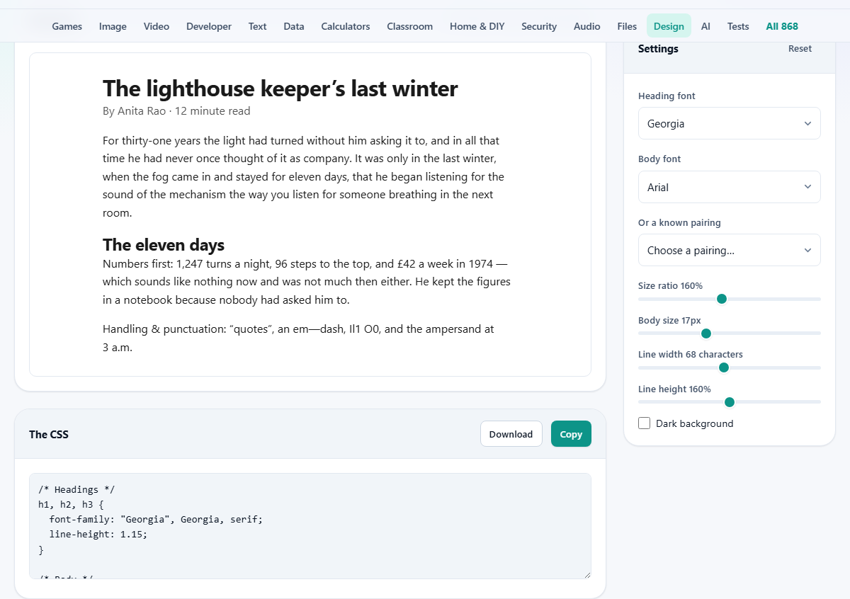 Screenshot: Choosing two typefaces that get along