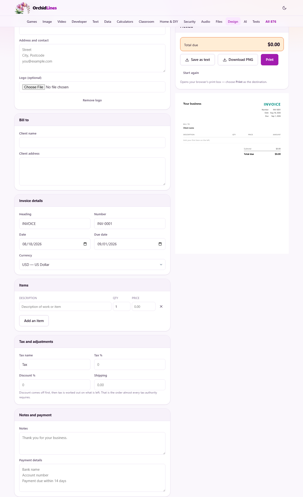 Screenshot: How to make an invoice