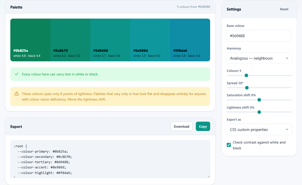 Screenshot: Building a palette that holds together