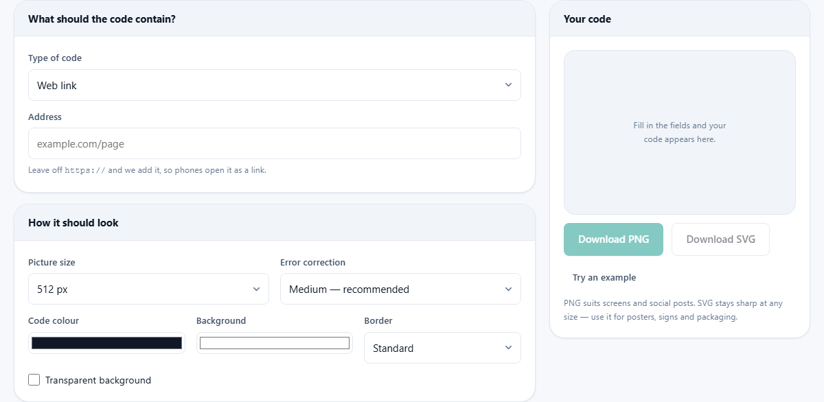 Screenshot: How to use the QR code generator
