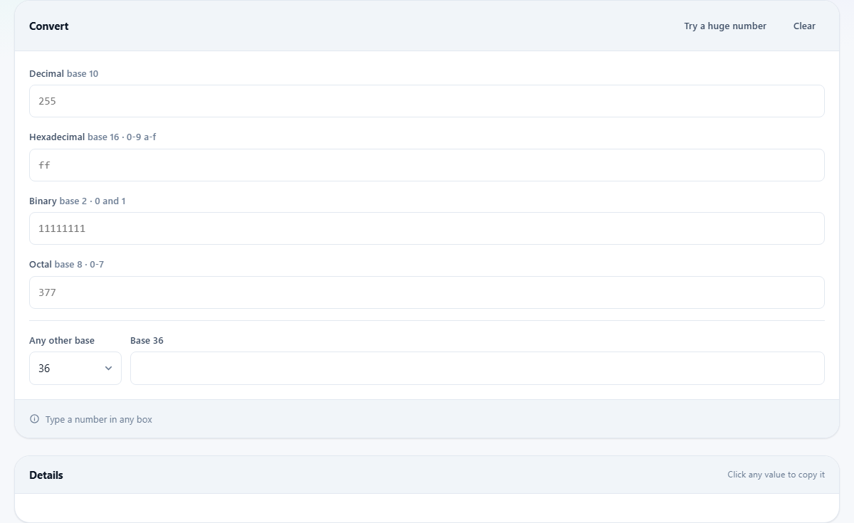 Screenshot: How to convert between number bases