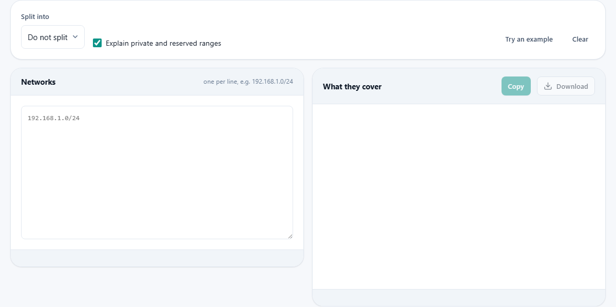 Screenshot: Reading a network in slash notation