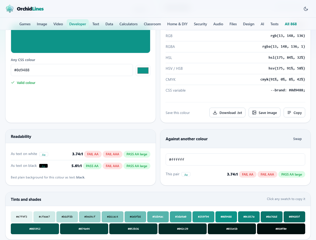 Screenshot: How to use colour codes