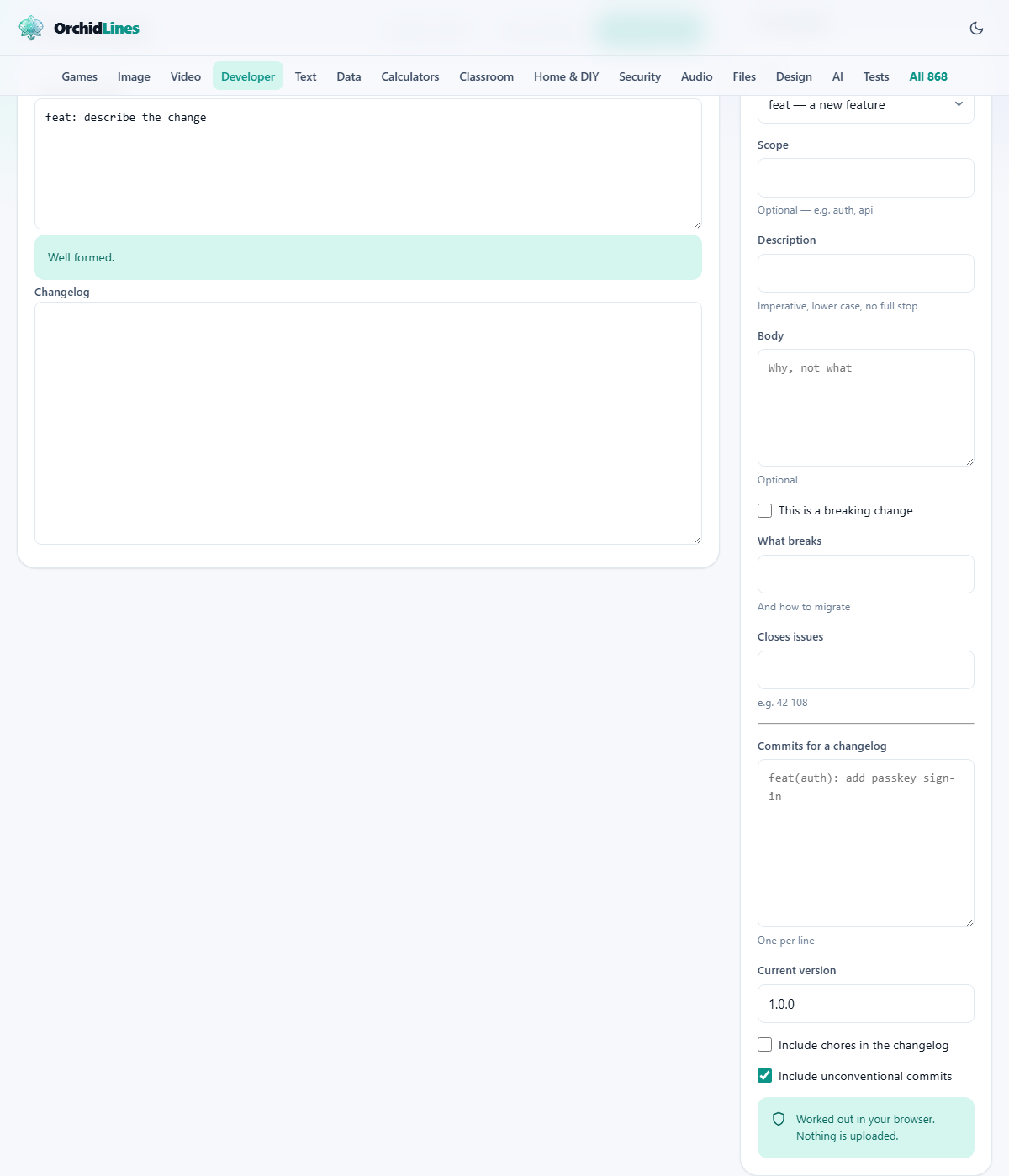 Screenshot: The convention exists for the changelog