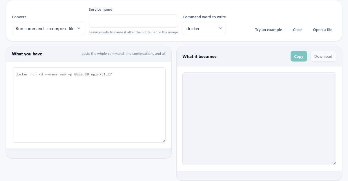 Screenshot: The same container, written two ways