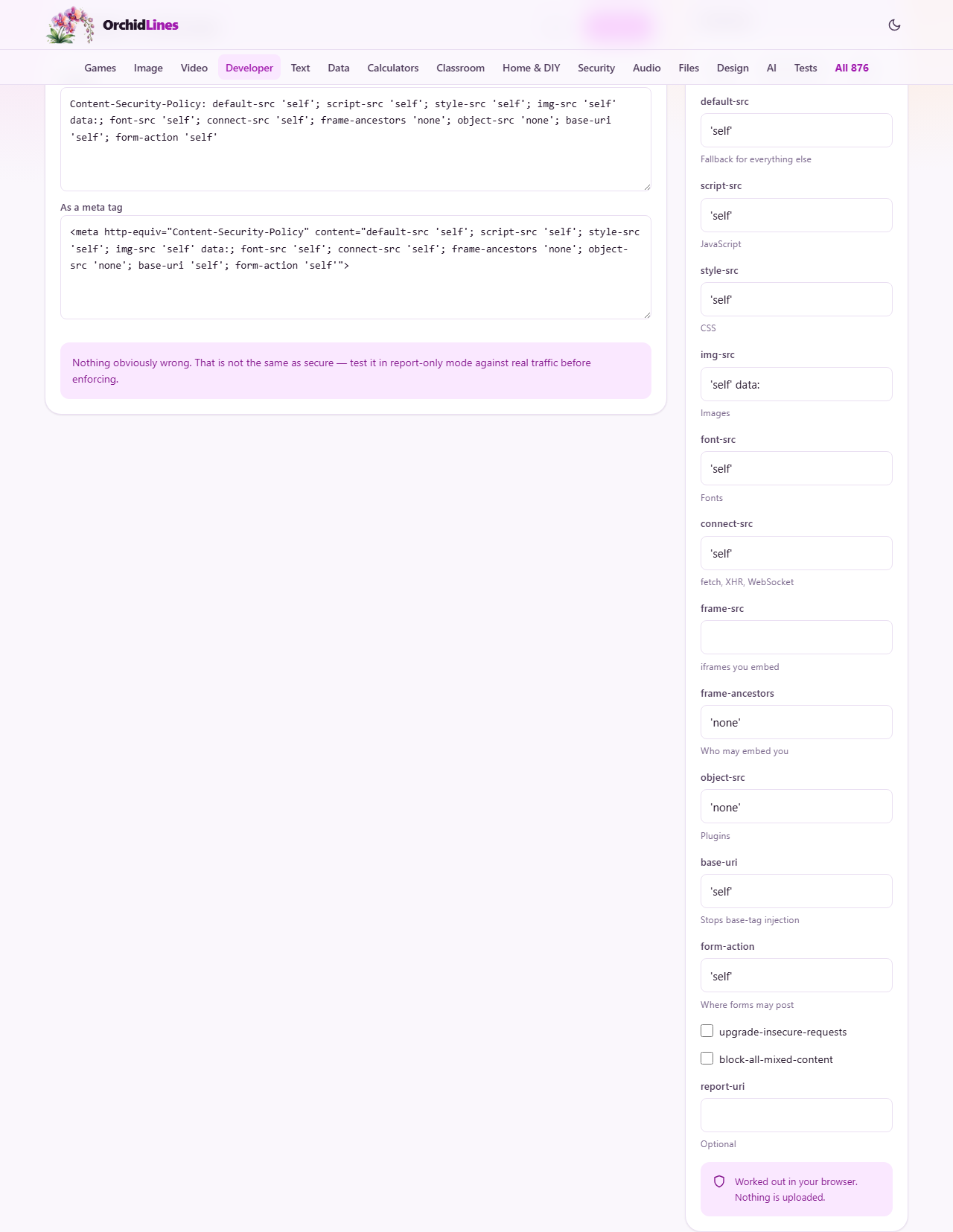 Screenshot: A policy that is actually doing something