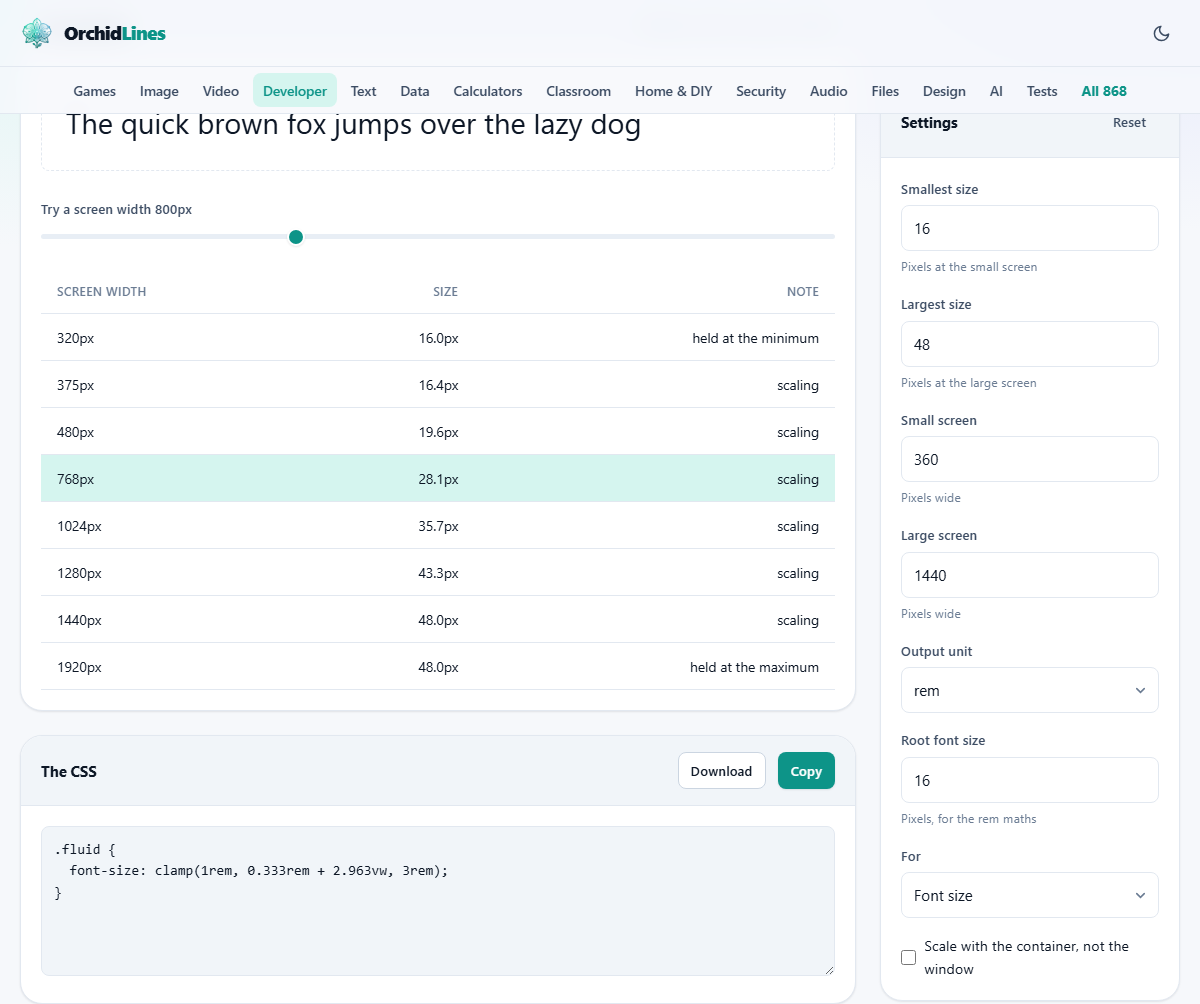 Screenshot: Text that scales without breakpoints