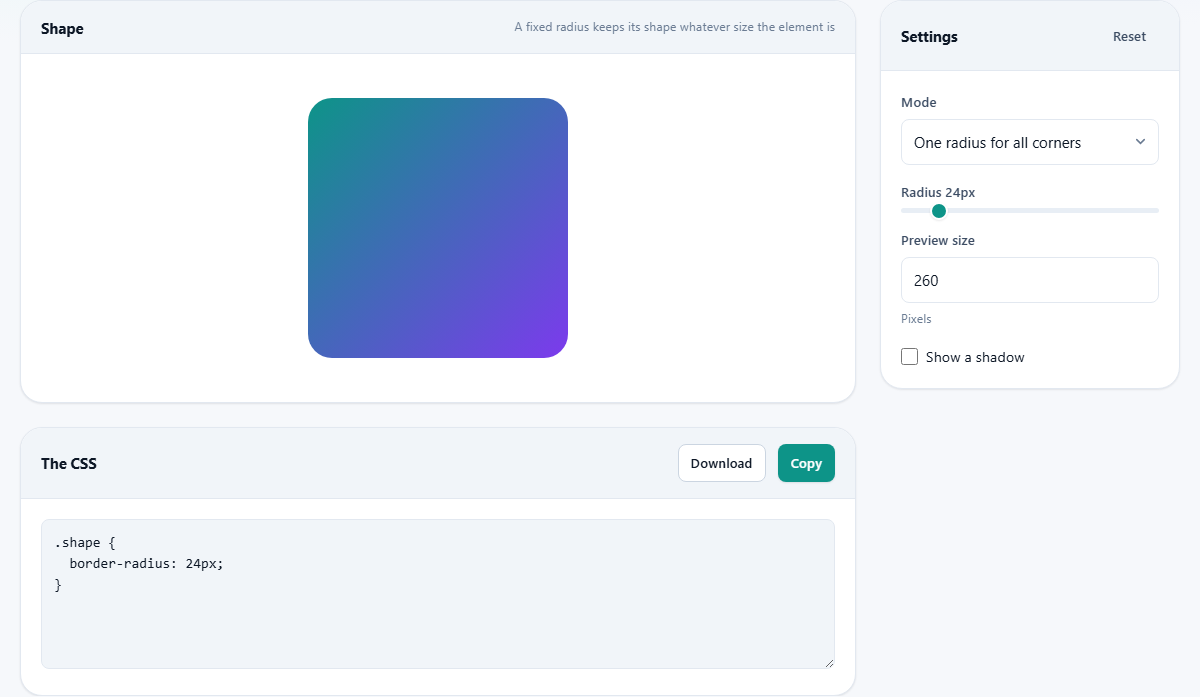Screenshot: Shaping corners