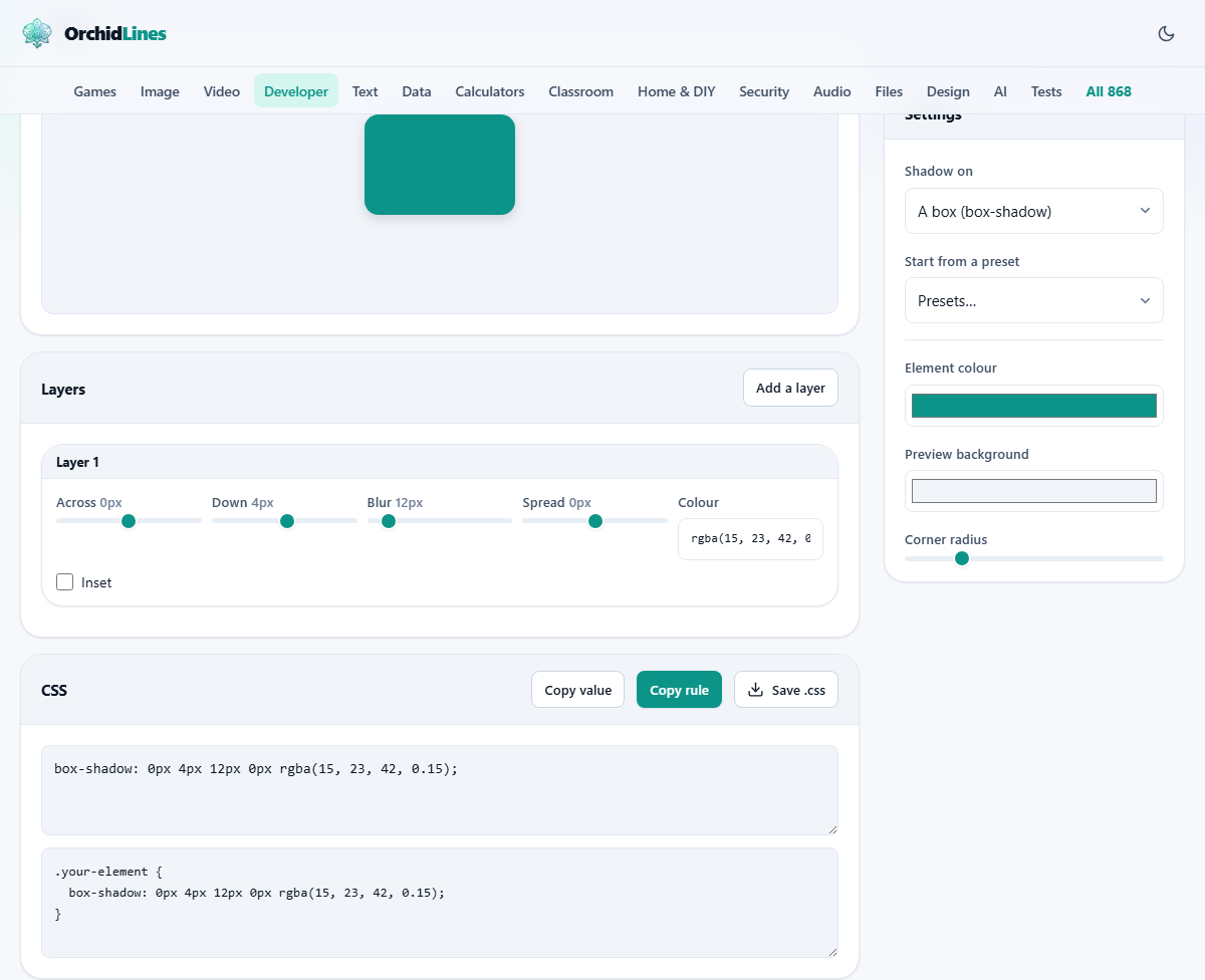Screenshot: How to make a CSS shadow