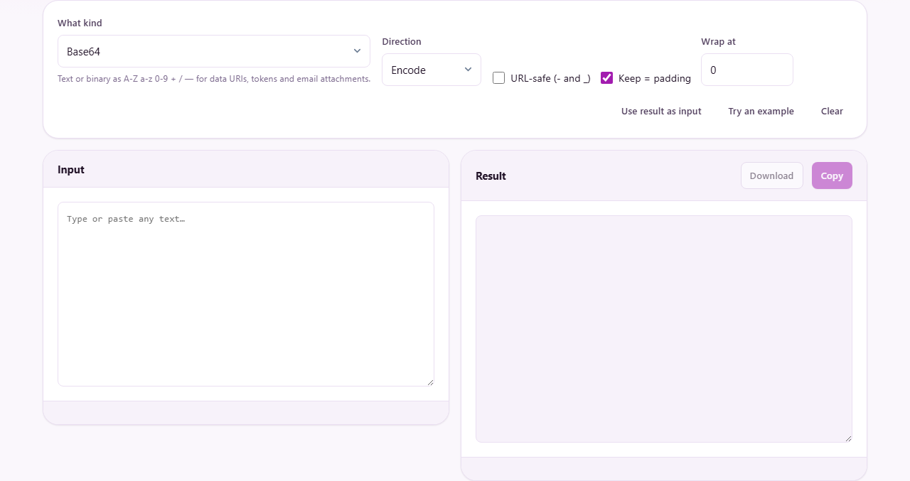 Screenshot: Encoding, decoding and escaping text