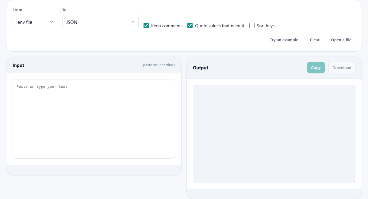 Screenshot: Moving settings between formats