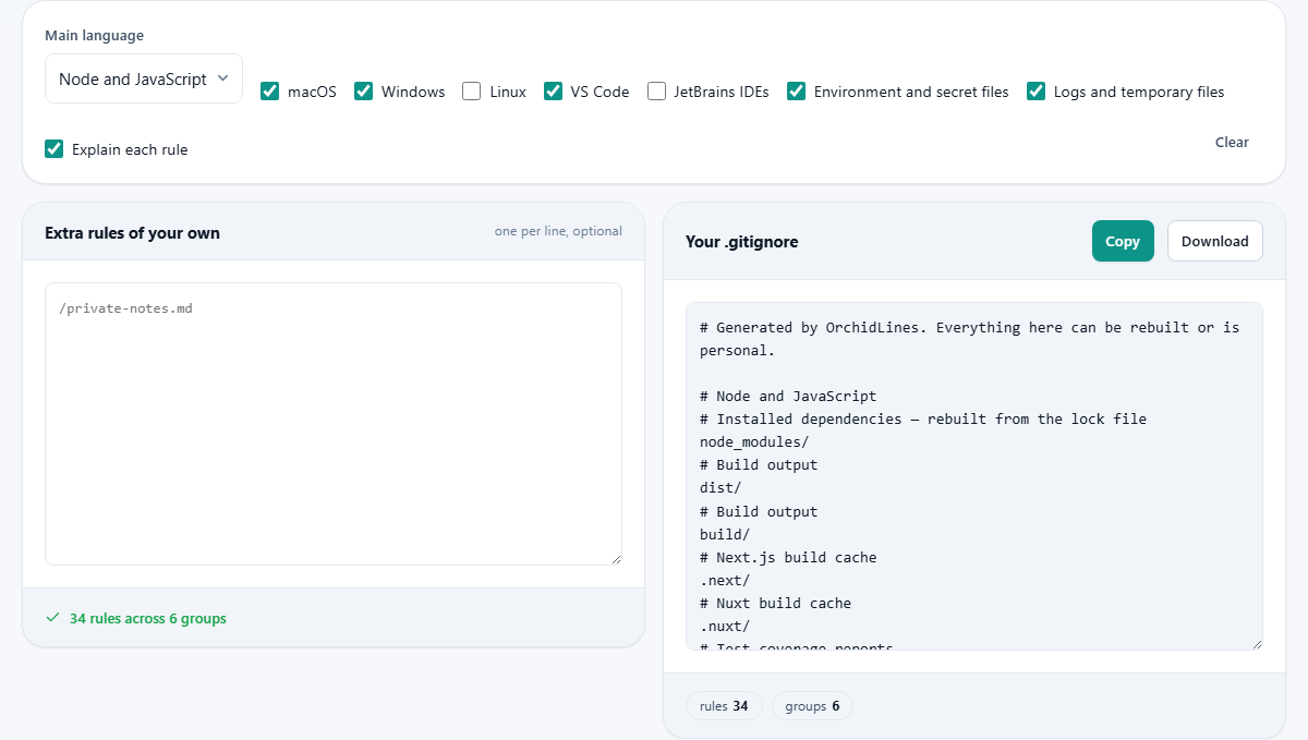 Screenshot: Deciding what git should ignore