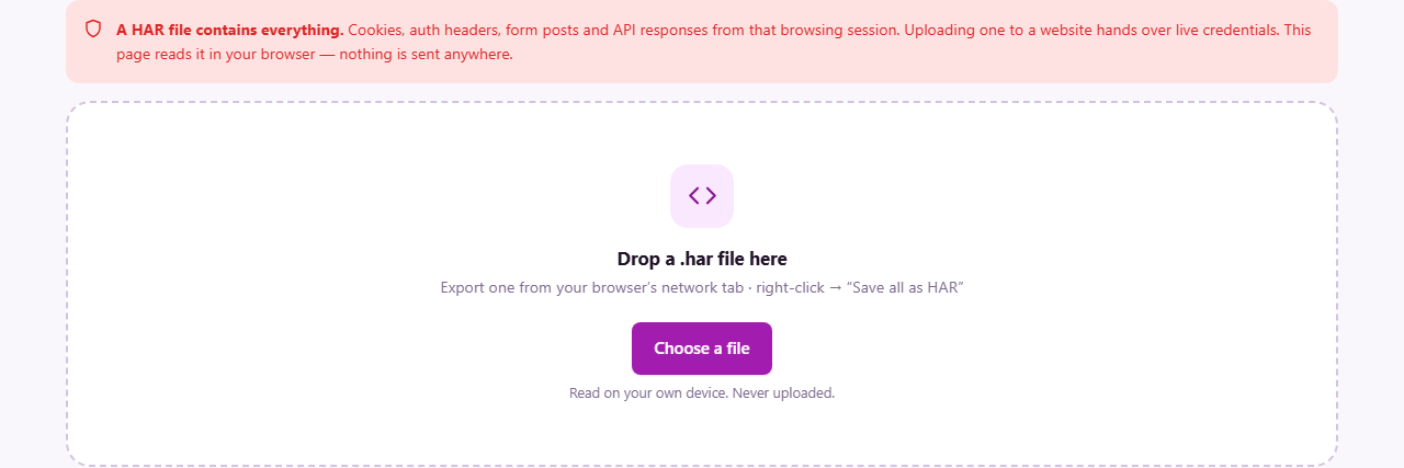 Screenshot: What a HAR file is
