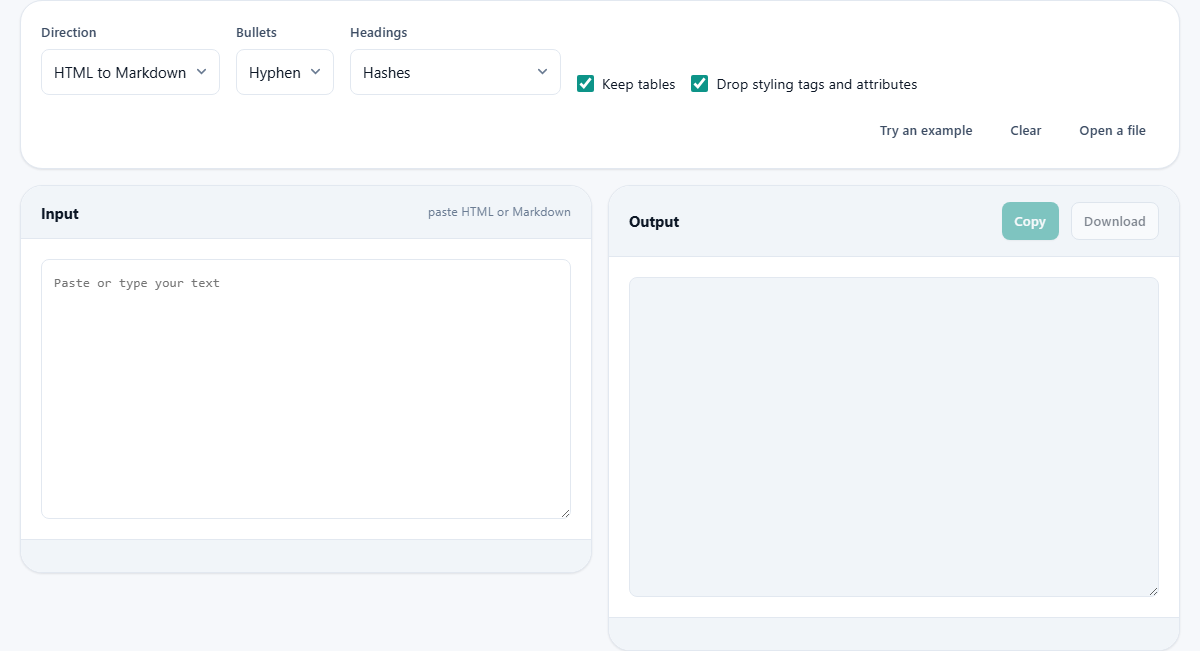 Screenshot: Moving between HTML and Markdown